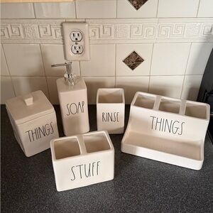 Rae Dunn Cream Bath Storage Set